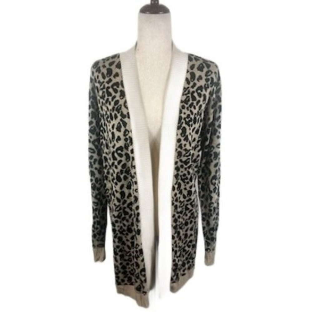 Nine West Cardigan Duster Women's Size XL Leopard Print Open Front Sweater knit